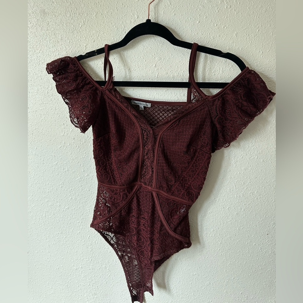 Charlotte Russe sheer lace  burgundy bodysuit